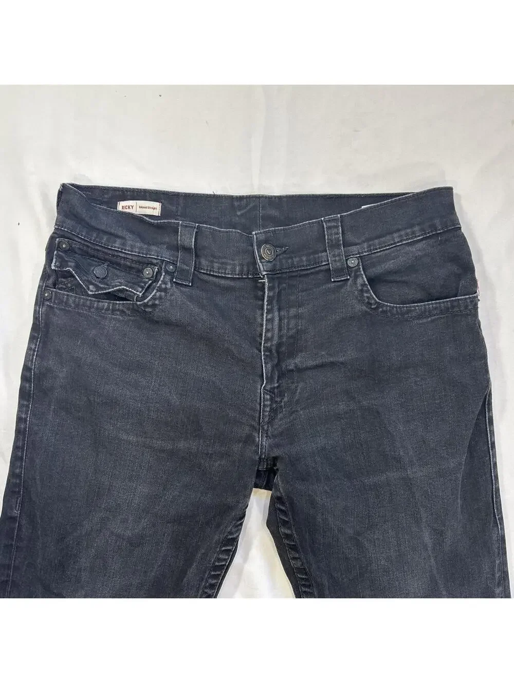Gothic True Religion Ricky Flap SN Body Rinse Black jeans in men’s size 36.